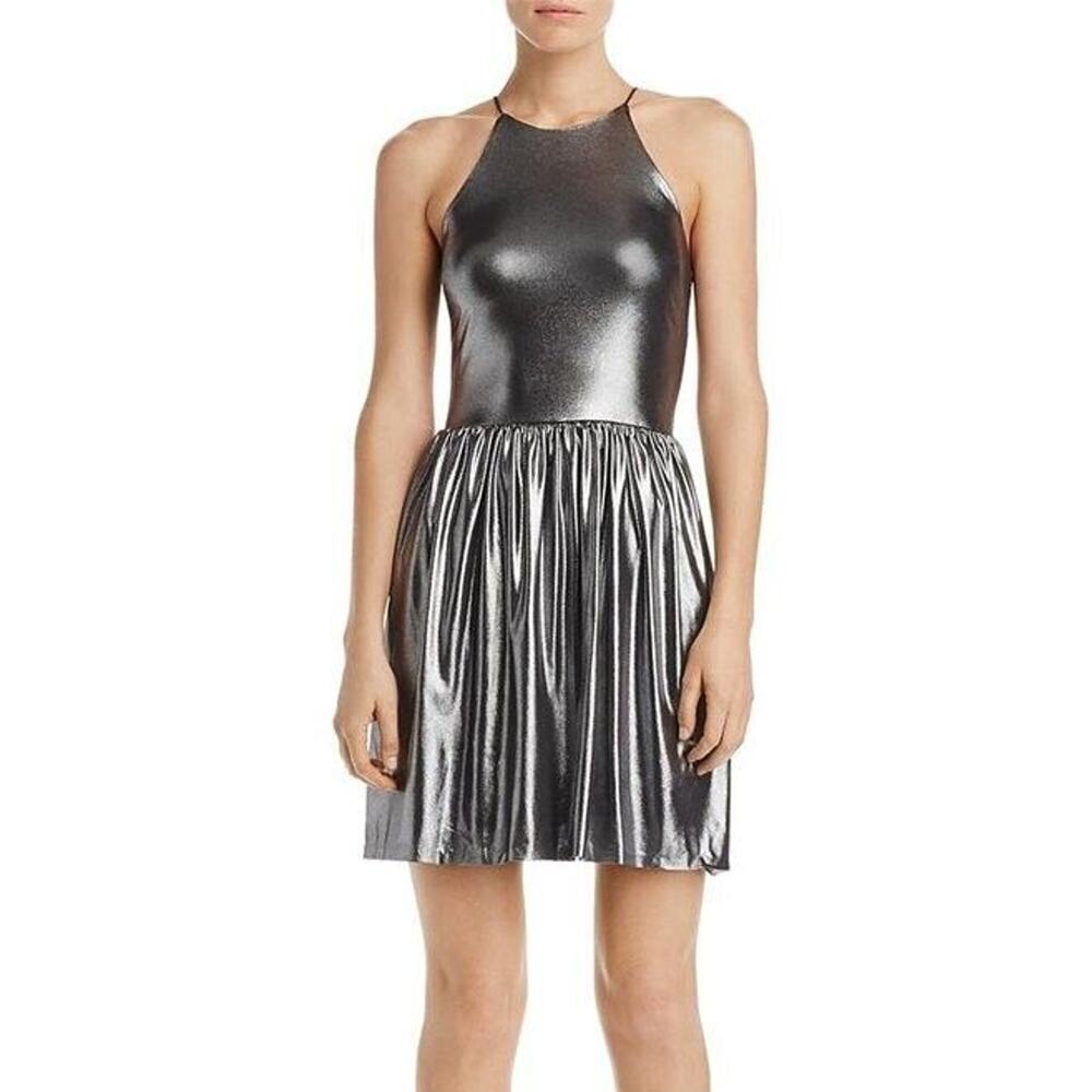 Aqua Dress Womens Extra Small Silver Metallic NEW Sleeveless Fit And Flare Mini